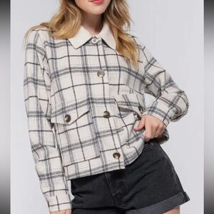 Fabulous Long Slv Faux Fur Collar Plaid Shacket